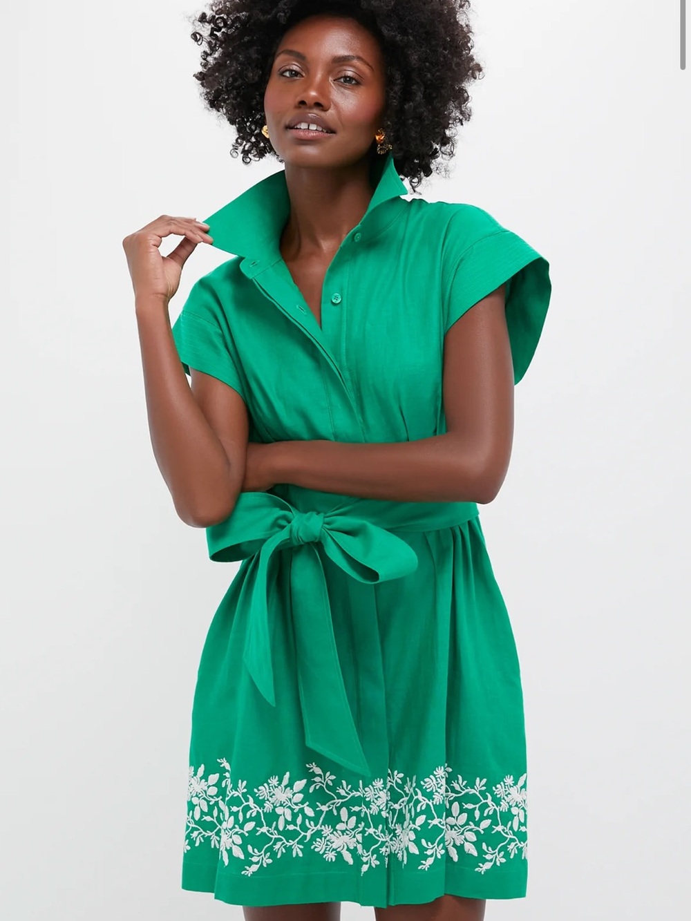 [Never Worn] Tuckernuck Emerald Green Embroidered Shirt Dress - Picture 3 of 4